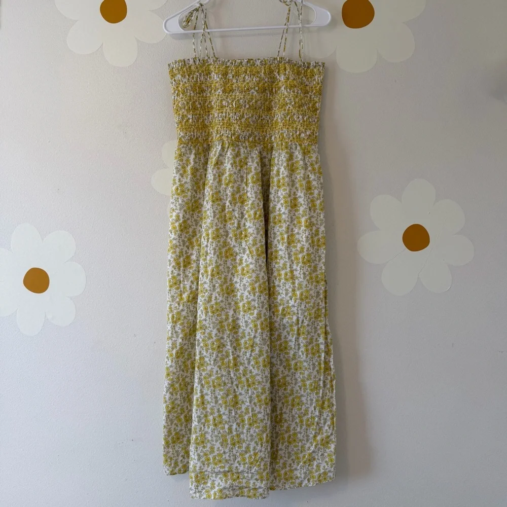 NWT J. Crew Yellow Paloma Midi Dress Liberty Organic 100% Cotton Fabric Smocked